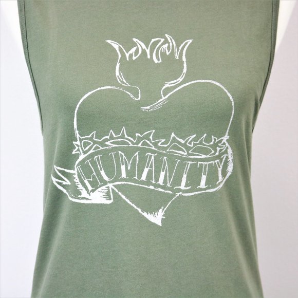 Bella Canvas Olive Green Humanity Heart Thorns Graphic Tank Top Women’s Size M - Picture 3 of 16